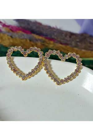 Gold Taşlı Kalp Zirkon Şık Kadın Küpe