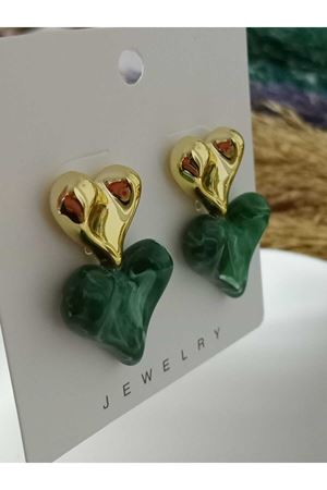 Çelik Nefti Yeşil Gold Kalp Tasarım Kadın Küpe