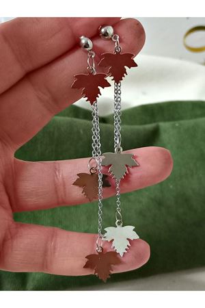 Gümüş Yaprak Sallantılı Uzun Şık Küpe