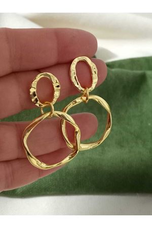 Gold Çift Halka Sallantılı Şık Kadın Küpe