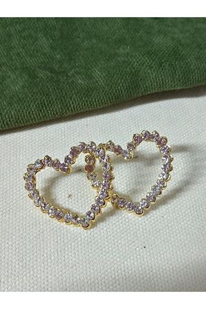 Gold Taşlı Kalp Zirkon Şık Kadın Küpe