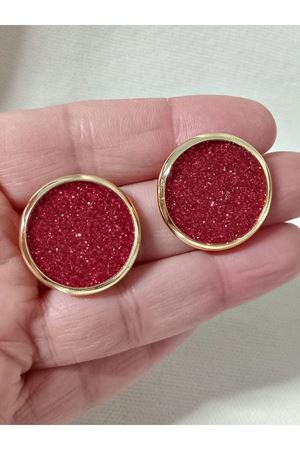 Kırmızı Parlak Dokulu Şık Zarif Kadın Küpe- Küçük