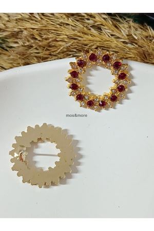 Kırmızı Kristal Taşlı Çember Halka Gold Abiye Şık Kadın Küpe