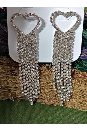 Kristal Taşlı Sallantılı Uzun Kadın Abiye Küpe