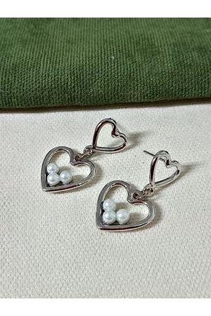 Çelik Gümüş İncili Kalp Aşk Love Kadın Küpe