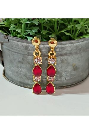 Kırmızı Gold Kristal Taşlı Abiye Kadın Küpe