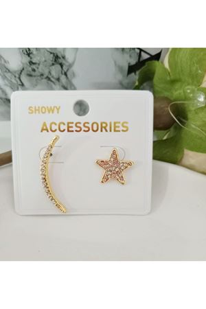 Kristal Taşlı Gold Ay Yıldız Düğme Küpe