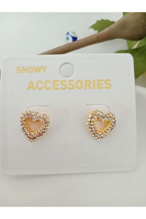 Kalp Tasarım Küçük Zirkon Altın Renk Kadın Küpe