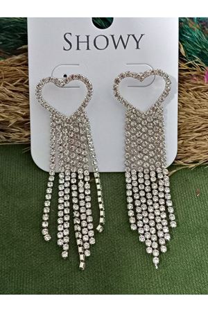 Kristal Taşlı Sallantılı Uzun Kadın Abiye Küpe