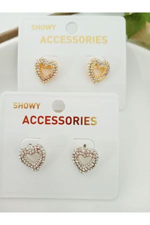 Kalp Tasarım Küçük Zirkon Altın Renk Kadın Küpe