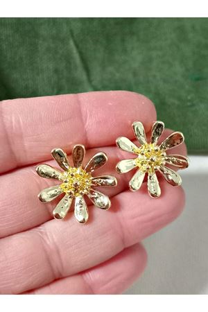 Gold Çiçek Papatya Kadın Küpe