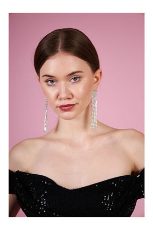 Taşlı Sallantılı Işıltılı Uzun Kadın Abiye Küpe, Püskül Küpe, Suyolu, 6 Şerit