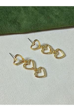 Gold Üç Sıralı Kalp Hafif  Kadın Küpe