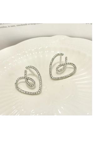 Gümüş Kristal Taşlı Kalp Kadın Abiye Küpe,suyolu