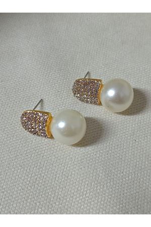 Gold Taşlı Mineli İnci Şık Kadın Küpe