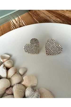 Zirkon Kristal Taşlı Kalp Gümüş Rengi Küpe