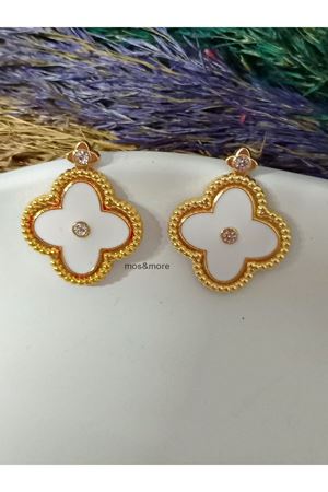 Gold  Van Clef  Beyaz Mineli Kadın Küpe