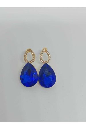 Lacivert Taşlı Damla Gold Kadın Küpe