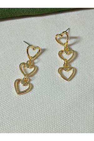 Gold Üç Sıralı Kalp Hafif  Kadın Küpe