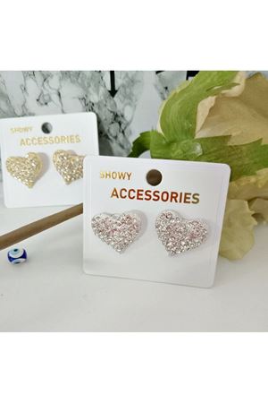 Zirkon Kristal Taşlı Kalp Gümüş Rengi Küpe