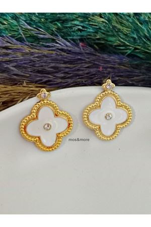 Gold  Van Clef  Beyaz Mineli Kadın Küpe