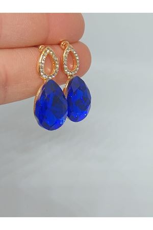 Lacivert Taşlı Damla Gold Kadın Küpe