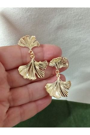 Gold Gingko Yaprak Sallantılı Kadın Küpe Vintage Küçük