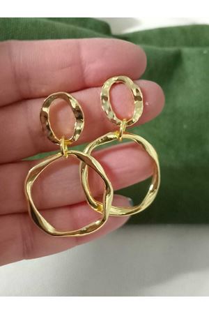 Gold Çift Halka Sallantılı Şık Kadın Küpe