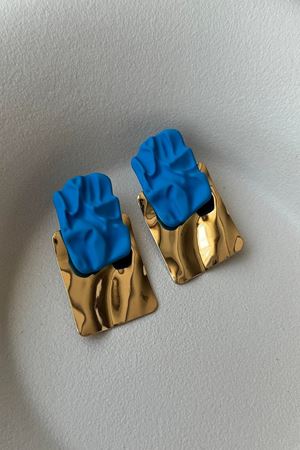 Mavi Gold Plaka Tasarım Kadın Küpe