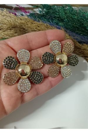 Kahverengi Taşlı Şık Papatya Çiçek Kadın Küpe