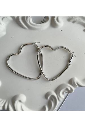 Gümüş Küpe Ince Halka Büyük Kalp Küpe