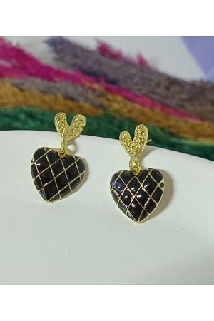 Gold Siyah Çift Kalp Sallantılı Şık Kadın Küpe