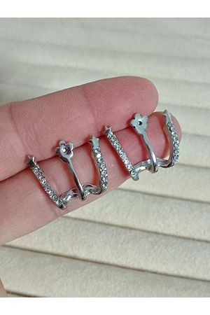 Gümüş  Kristal Taşlı Çoklu Görünümlü Küpe