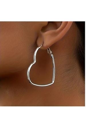 Gümüş Küpe Ince Halka Büyük Kalp Küpe