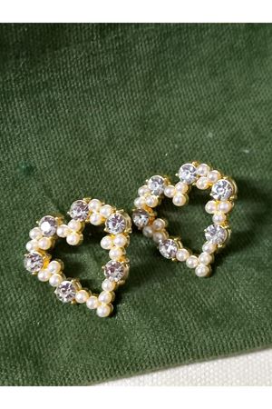 Gold İncili Taşlı Kalp Zirkon Şık Kadın Küpe