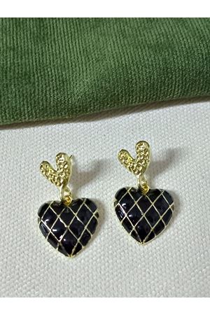 Gold Siyah Çift Kalp Sallantılı Şık Kadın Küpe