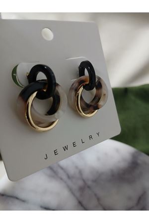 Kemik Kahve Rengi Yuvarlak Halka Şık Zarif Kadın Küpe