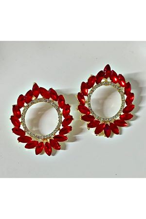 Kırmızı Kristal Taşl Çember Halka Gold Abiye Şık Kadın Küpe