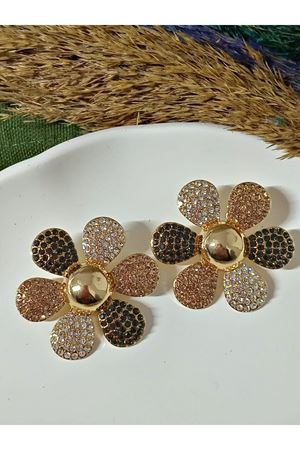 Kahverengi Taşlı Şık Papatya Çiçek Kadın Küpe