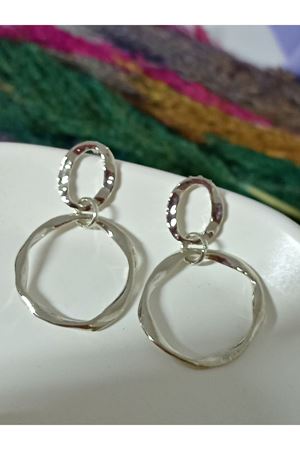 Gümüş Çift Halka Sallantılı Şık Kadın Küpe