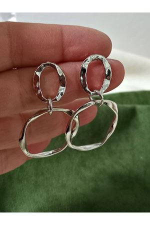 Gümüş Çift Halka Sallantılı Şık Kadın Küpe