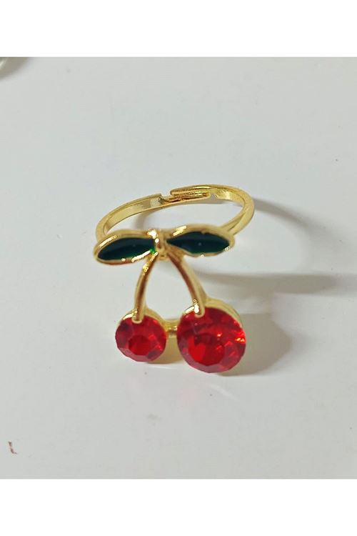 Gold Kiraz Taşlı Ayarlanabilir Yüzük