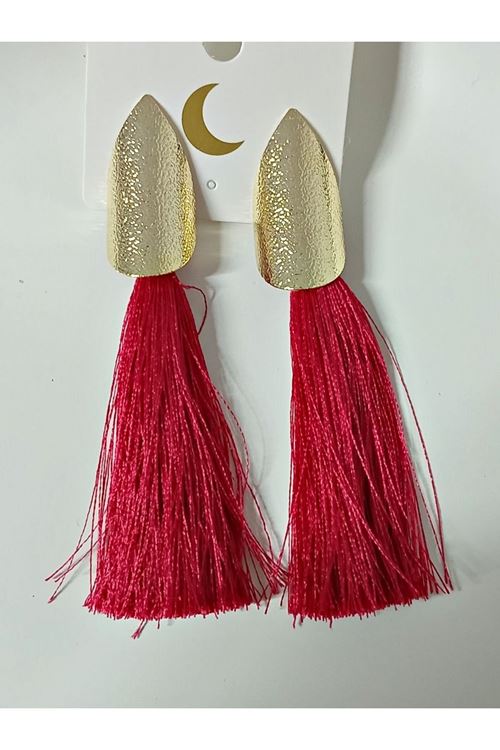 Gold  Tasarım Uzun Şık Marka Püskül Kadın Küpe