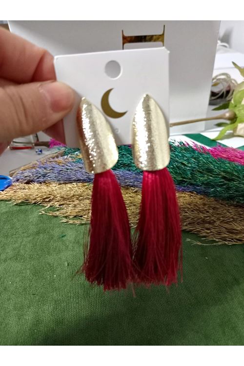 Gold  Tasarım Uzun Şık Marka Püskül Kadın Küpe