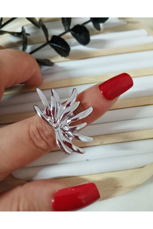 Gümüş Ayarlanabilir Yarım Çiçek Yüzük 4cm