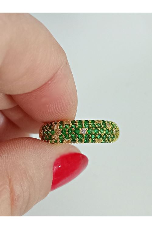 Çelik Gold Yeşil Taşlı Ayarlanabilir Yüzük