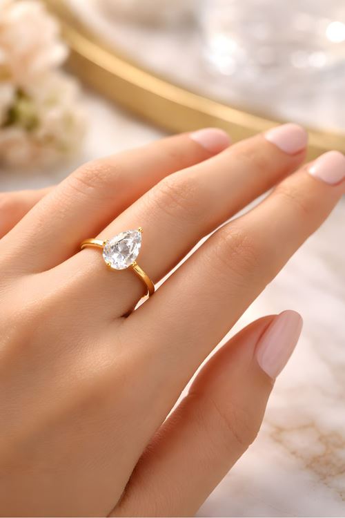 Gold Zirkon Tektaş Yüzük, Ayarlanabilir