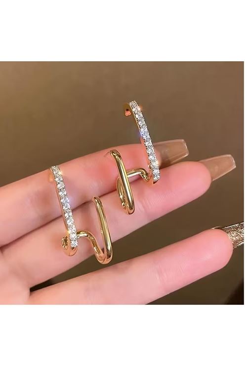Gold Taşlı Geometrik Kadın Küpe