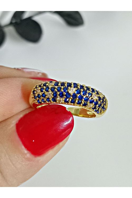 Çelik Gold Lacivert Taşlı Ayarlanabilir Yüzük
