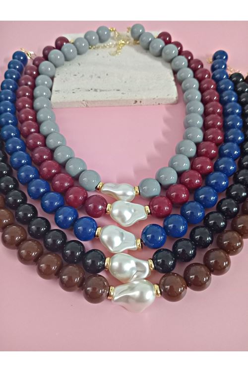 Siyah Boncuklu İncili (44cm +6cm) Şık Kadın Kolye